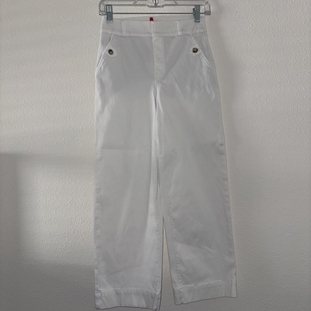 Spanx Cropped Pants Womens Small White Stretch High Rise Wide Leg Casual Preppy